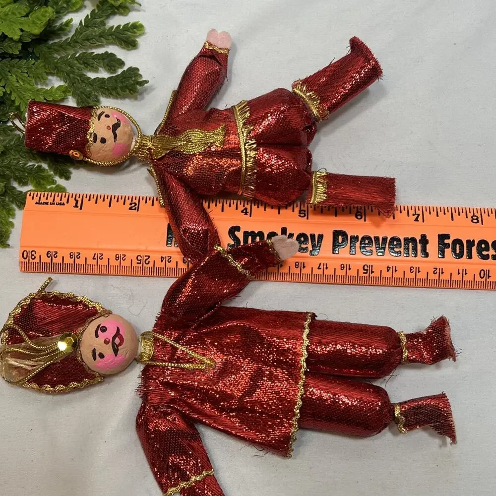 Vintage Mr. Christmas Gold & Red Lame Soldier Ornaments Lot of 2 1960s?